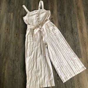 NWT tan & white stripe linen romper jumpsuit